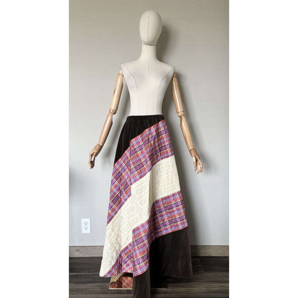 Vintage Chessa Davis Womens Maxi Skirt Velvet Lace Quilted Cottagecore Boho S/M - Picture 5 of 16